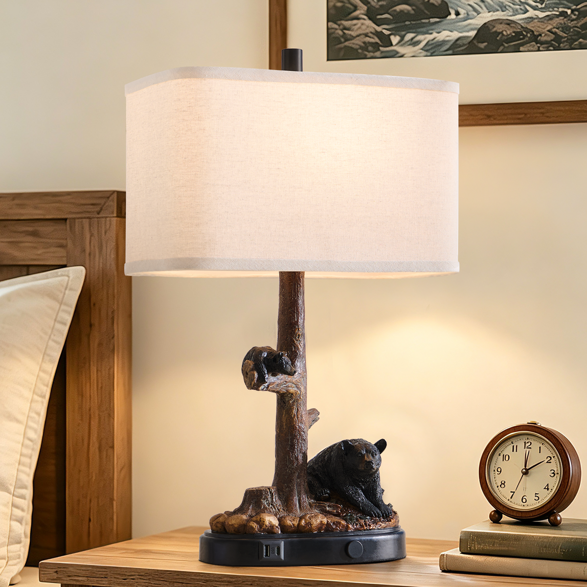 Rohopeto Touch Control Table Lamps,23" Tall,with USB A+C Ports,3 Way Dimmable Nightlight,Bedside Nightstand Lamps,for Bedroom Living Room Vintage Farmhouse Style,Brown Bear Resin(Bulbs Included)