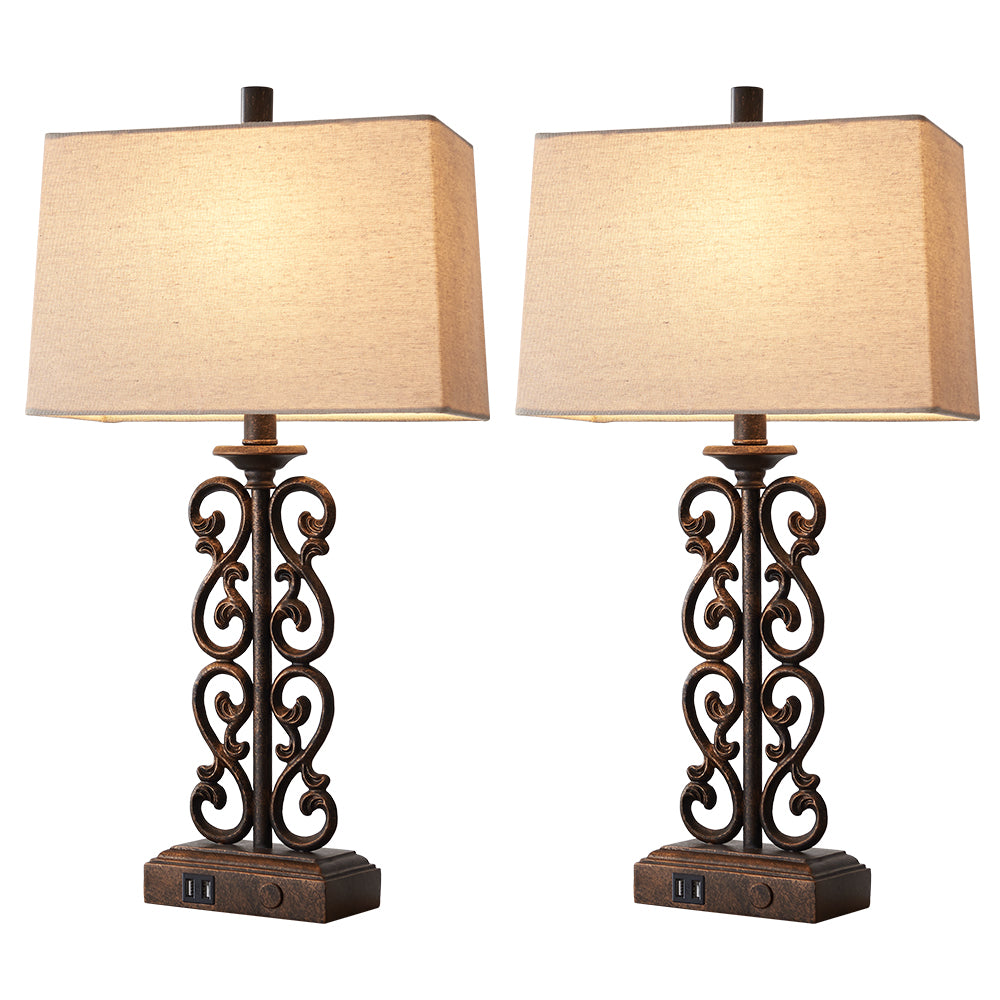 Vinea Table Lamps w. USB, Bronze, White Lampshade