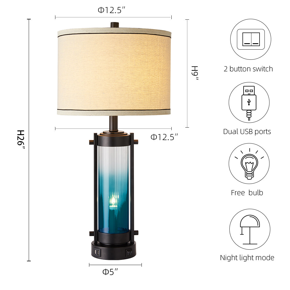 Ocean Castle Table Lamps w. Night Lights & USB, Gradient Blue, Set of 2