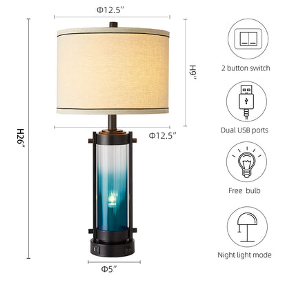 Ocean Castle Table Lamps w. Night Lights & USB, Gradient Blue, Set of 2