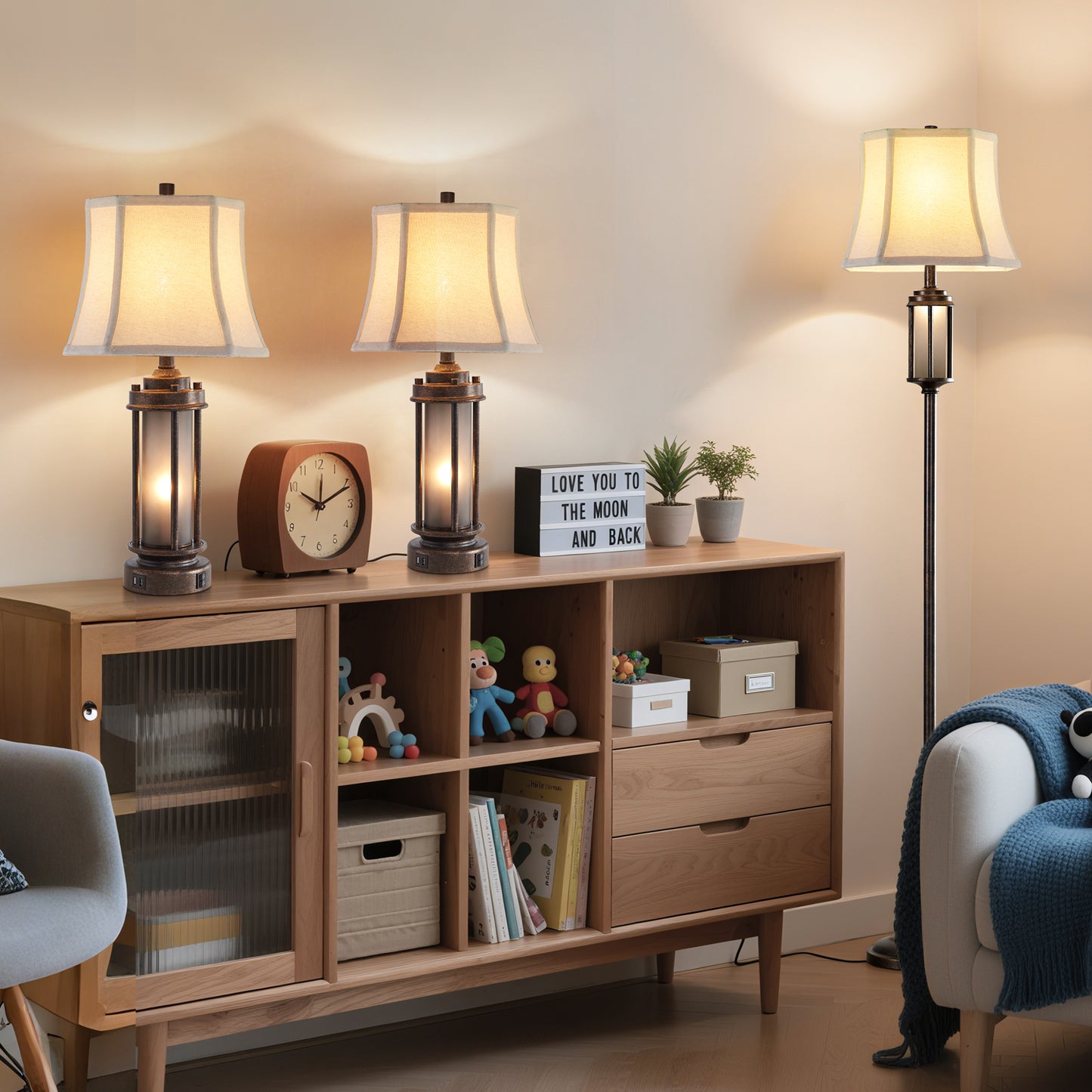 65.8' Antique Brass Finish Floor Lamp With Night Light