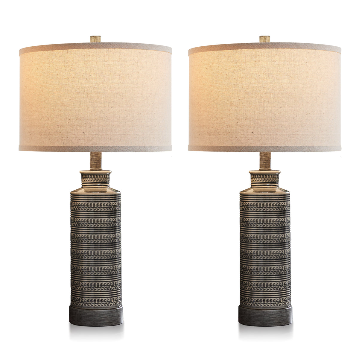 JUJUYUYOP 3 Way Dimmable Touch Ceramic Table Lamp Set of 2, with USB Port, 24"Farmhouse-Style Bedside Lamp, Suitable for Bedrooms and Living Rooms (Bulbs Included)