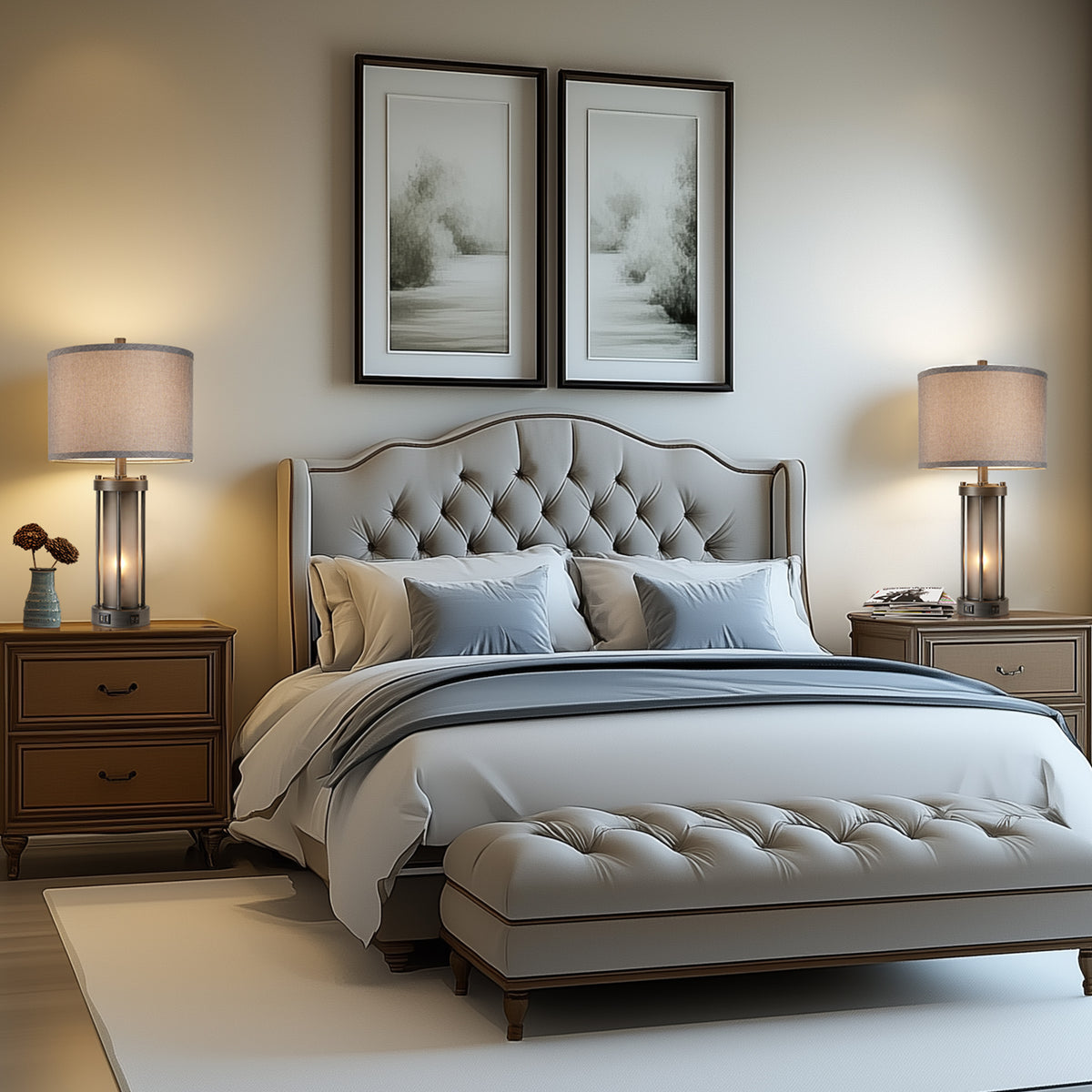 RORIA 25"Retro Table Lamps Set of 2, Farmhouse Style Bedside Lamps, Featuring USB-A&C Charging Ports and a Night Light Function, for Bedrooms, Living Room, and Offices (includes 2 bulbs).