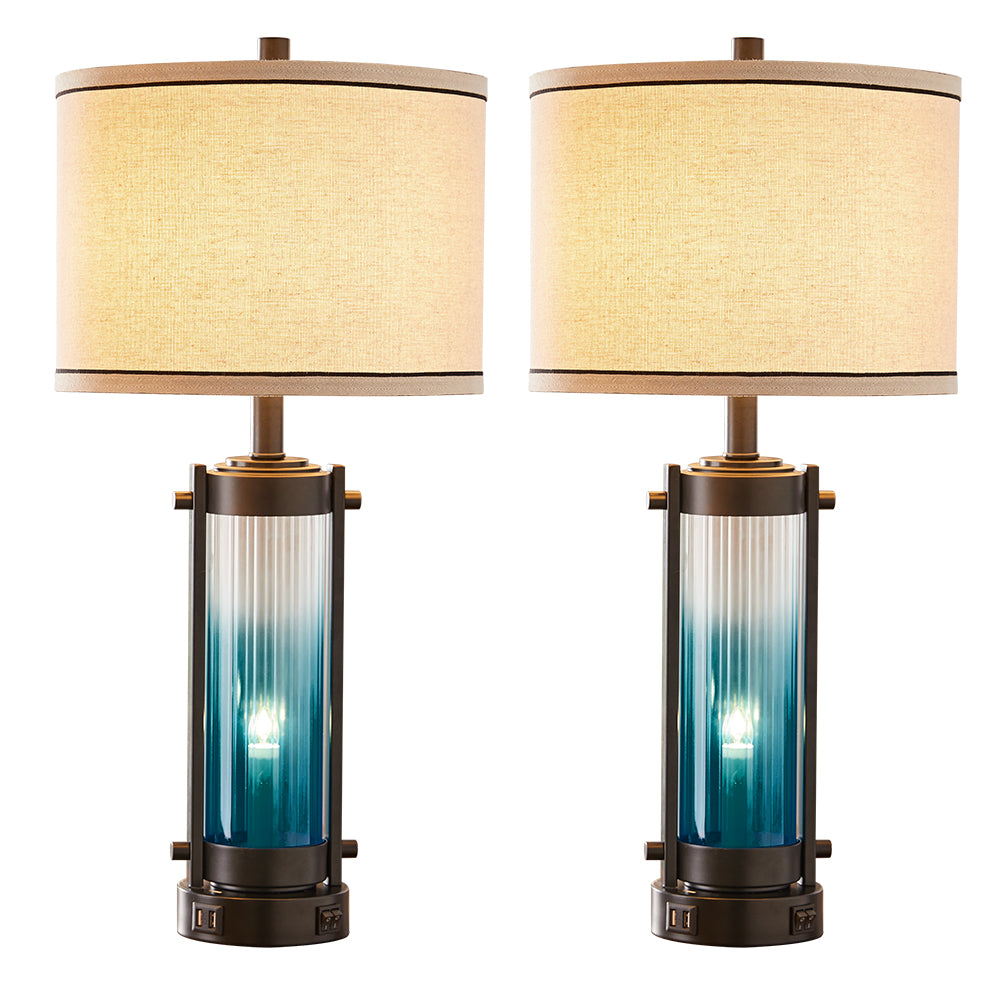 Ocean Castle Table Lamps w. Night Lights & USB, Gradient Blue, Set of 2