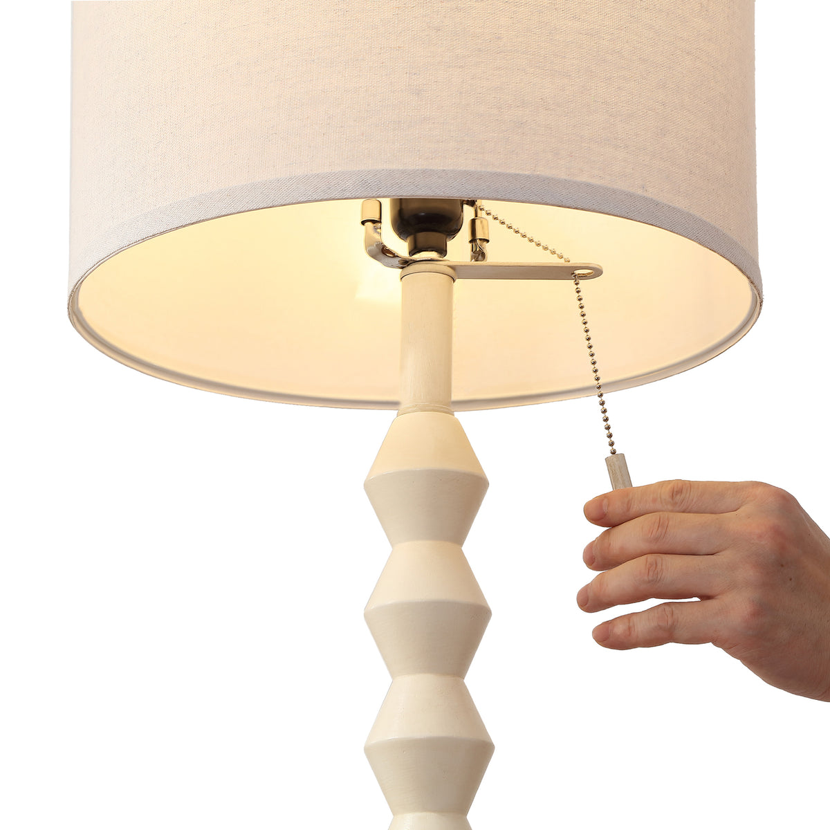 RORIA White Solid Wood Floor Lamp, 65” Modern-Style Standing Lamp, Featuring a Round Linen Shade and a Zip-Pull Switch, for Living Room, Bedrooms, and Offices.