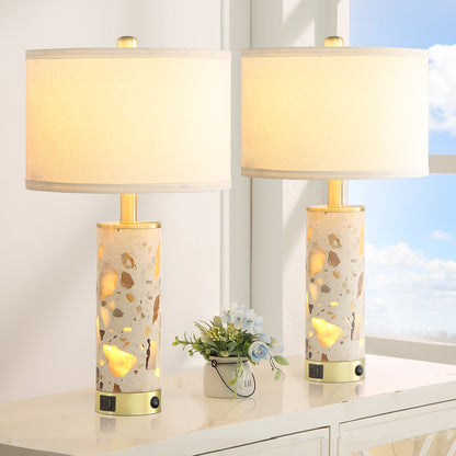 22.5″ Decorative Translucent Stone Table Lamps With Independent Night Light & Dual USB-A+C Charging Ports