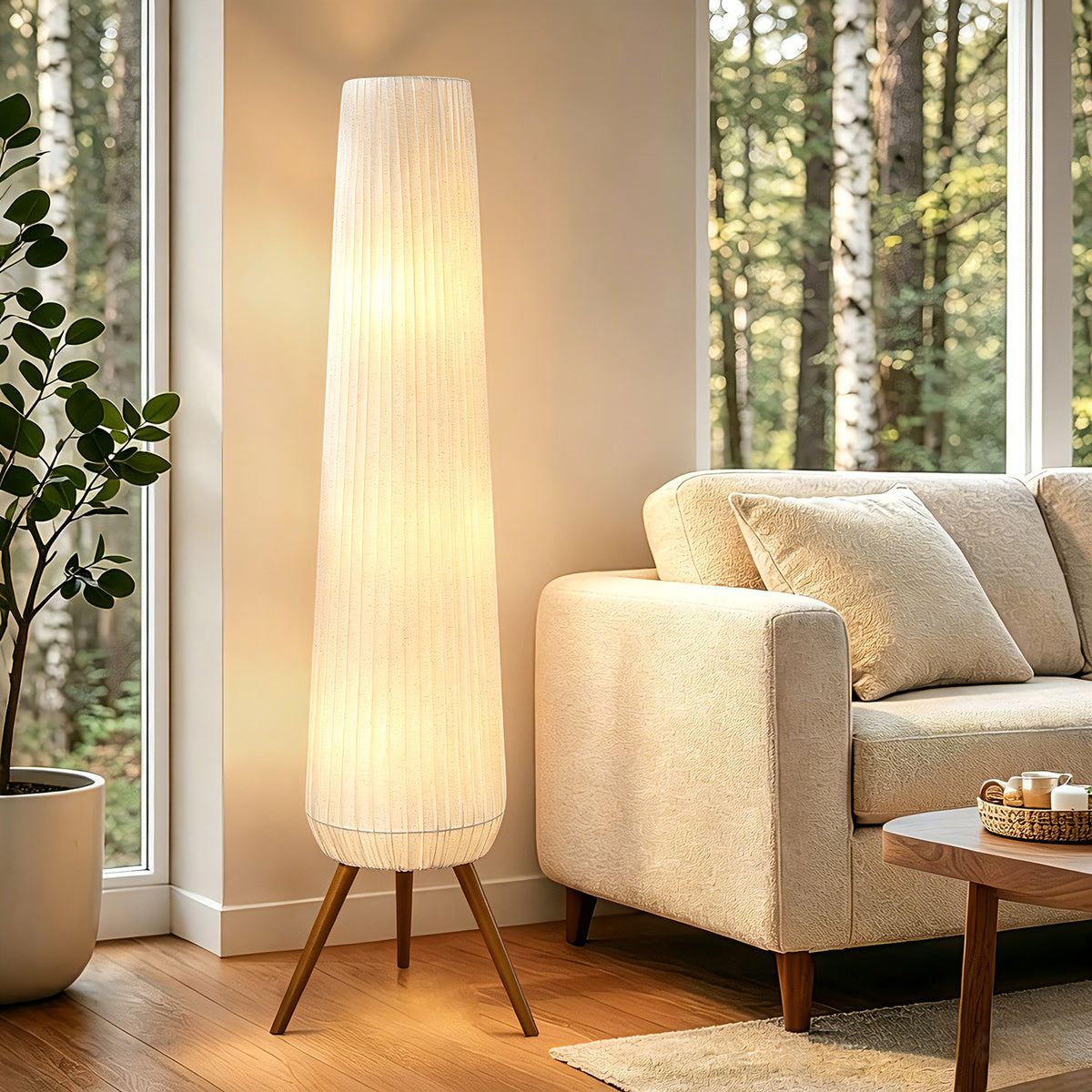 Rohopeto Wooden Tripod Floor lamps, Foot Switch, 61" Tall, Three Headed Floor Lamps, Floor Lamps for Bedroom,Modern Living Room Floor Lamps Multiple Head (Bulbs Included) Manufactured in Guangdong