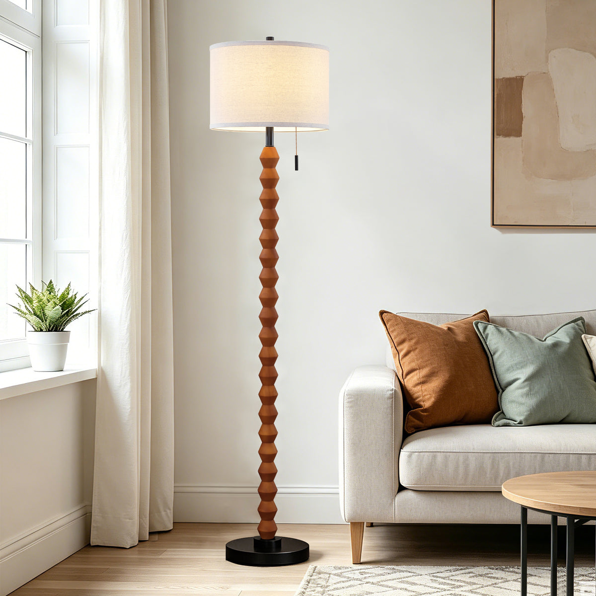 RORIA 65" Solid Wood Floor Lamp, With a Pull Chain Switch,Modern-Style Standing Lamp, for Living Room, Bedrooms, and Offices.