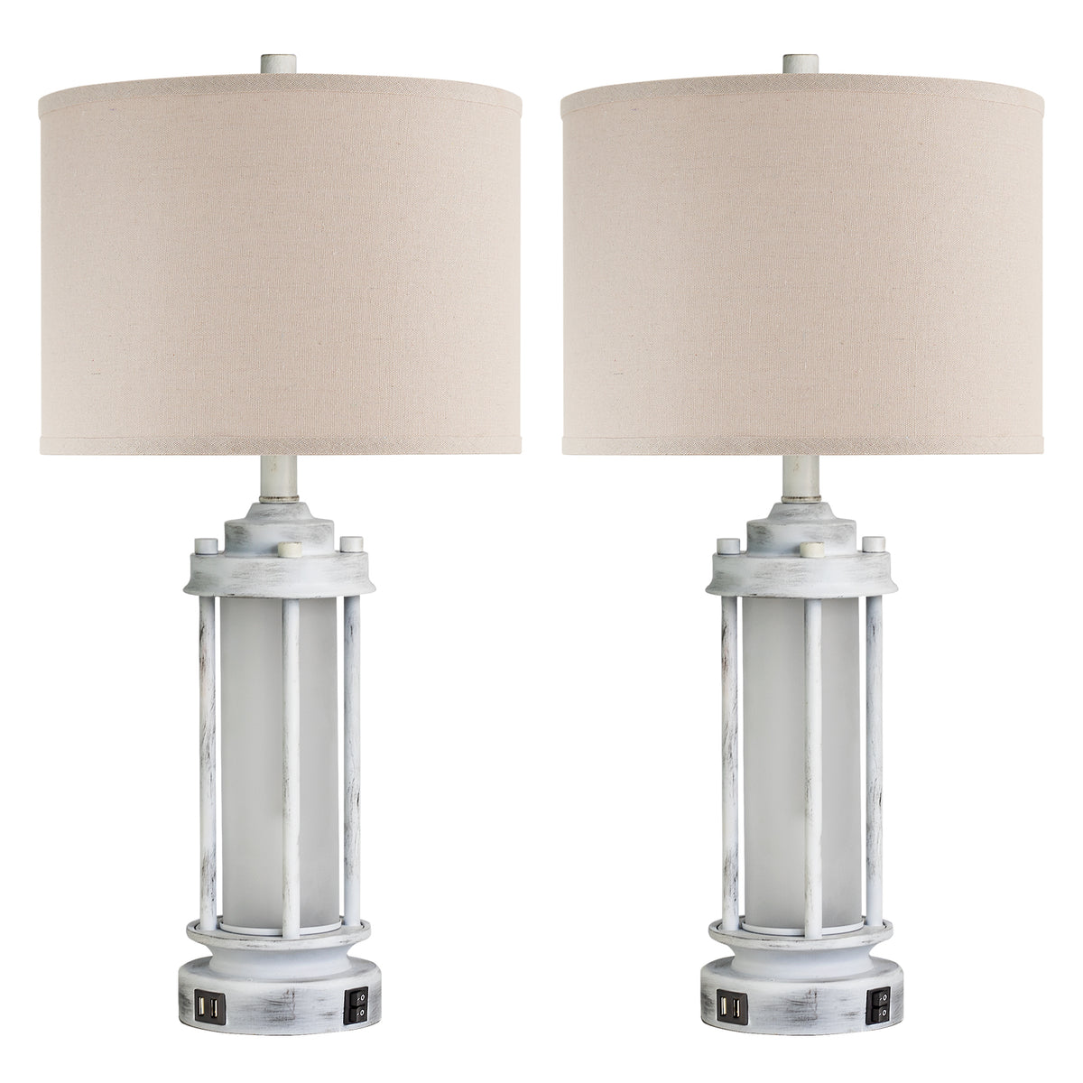 JUJUYUYOP 25"Modern Farmhouse-Style Living Room Table Lamps Set of 2, with Dual USB Charging Ports and Night Light, Ideal for Bedroom Nightstands and Entryways (Bulbs Included)