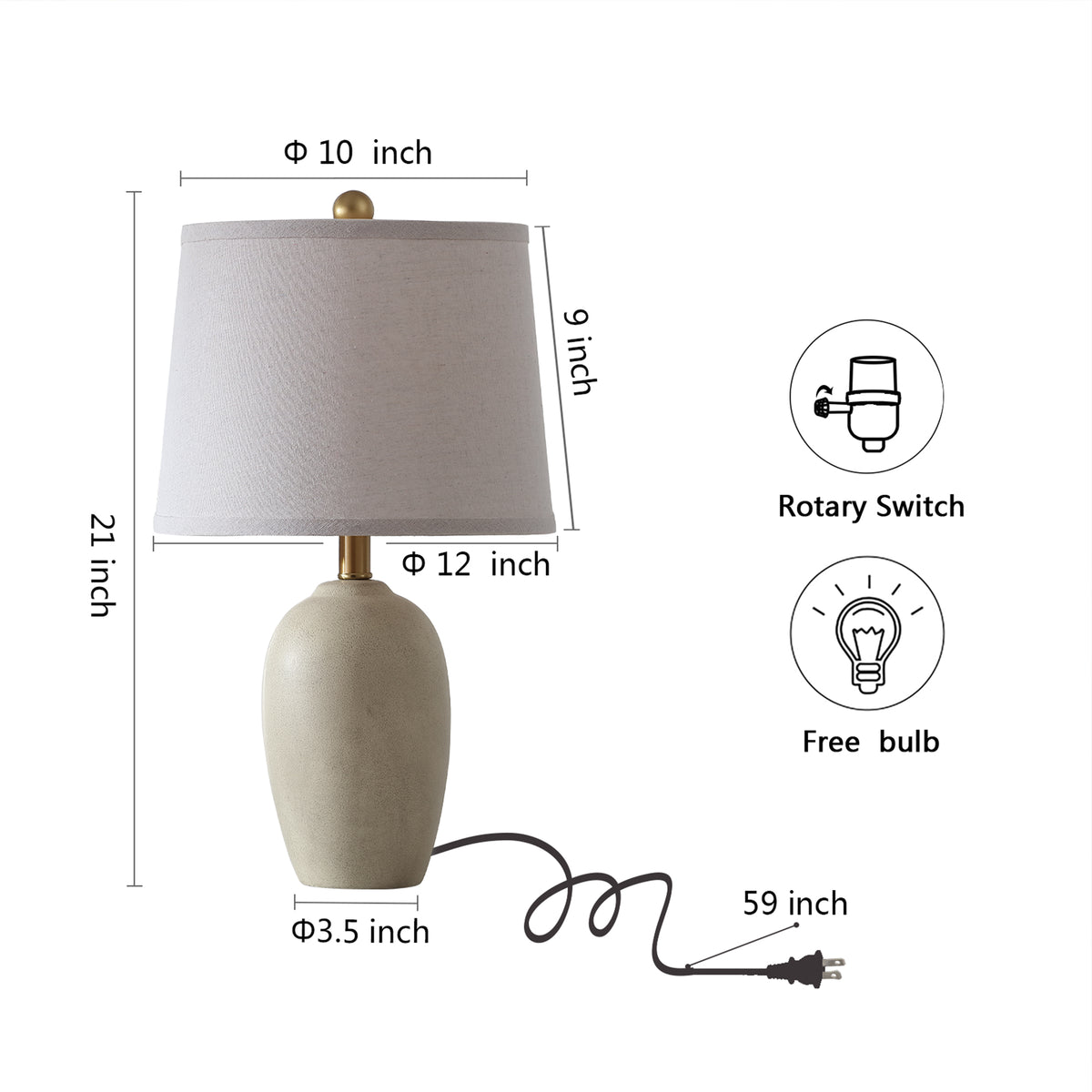 JUJUYUYOP 21" Ceramic Table Lamps Set of 2, for Living Room and Bedrooms， Modern-Style Bedside Table Lamps with Linen Lampshades and Bulbs Included
