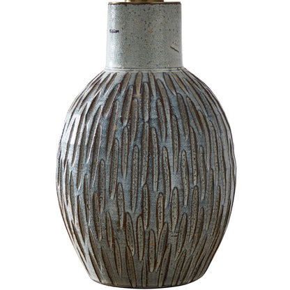 24" Rustic Ceramic Table Lamp With Textured Base , Vintage Farmhouse Accent Lighting With Free Bulb