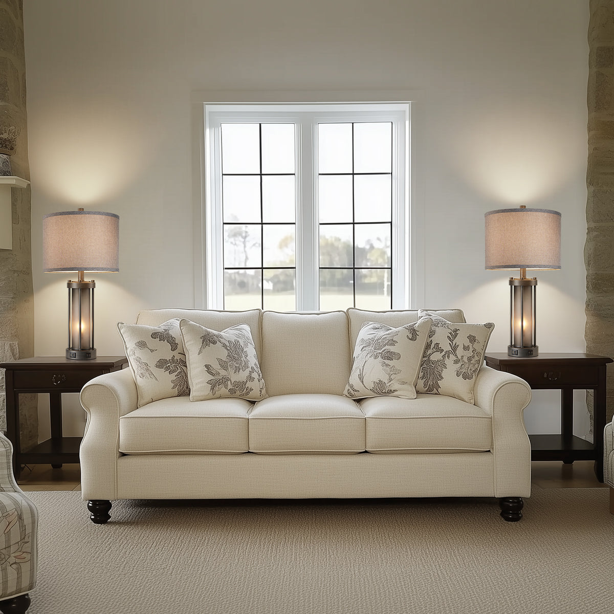 RORIA 25"Retro Table Lamps Set of 2, Farmhouse Style Bedside Lamps, Featuring USB-A&C Charging Ports and a Night Light Function, for Bedrooms, Living Room, and Offices (includes 2 bulbs).