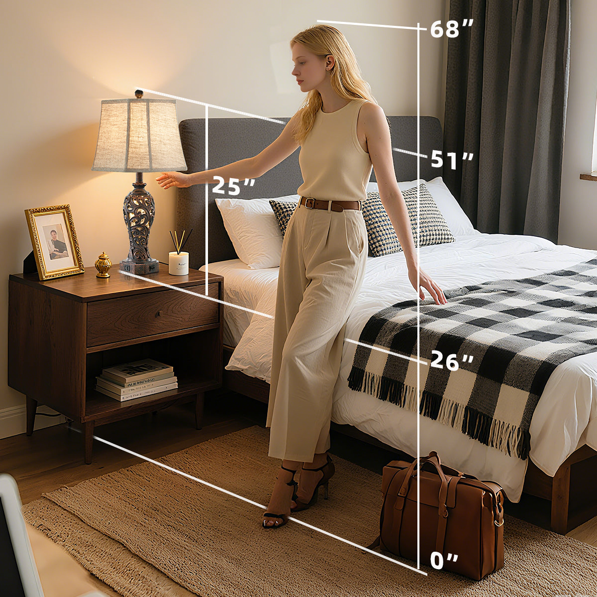 27" Farmhouse Table Lamp Set with USB for Bedroo m or Living Room (Set of 2)