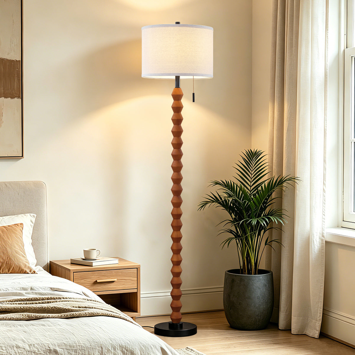 RORIA 65" Solid Wood Floor Lamp, With a Pull Chain Switch,Modern-Style Standing Lamp, for Living Room, Bedrooms, and Offices.