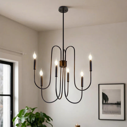 6-Light Classic Farmhouse Candle Chandelier with Adjustable Chain – Height Adapts to 8-12ft Ceilings