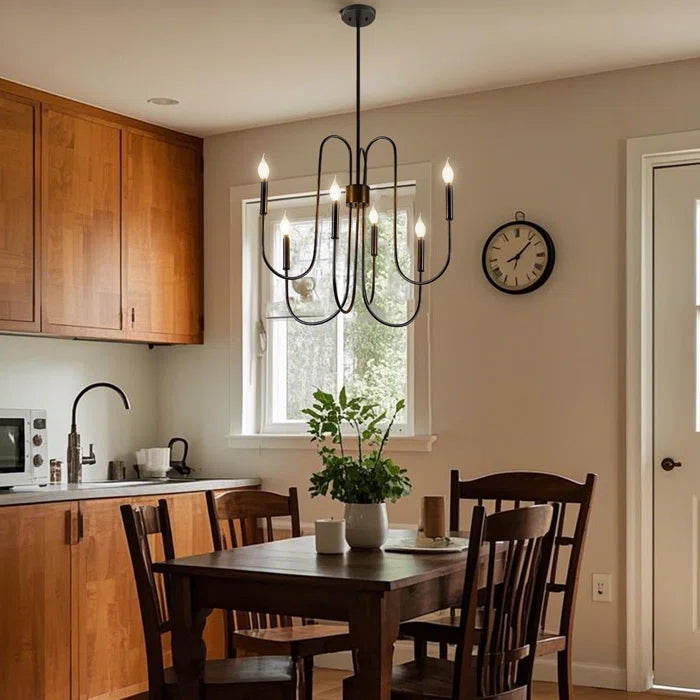 6-Light Classic Farmhouse Candle Chandelier with Adjustable Chain – Height Adapts to 8-12ft Ceilings