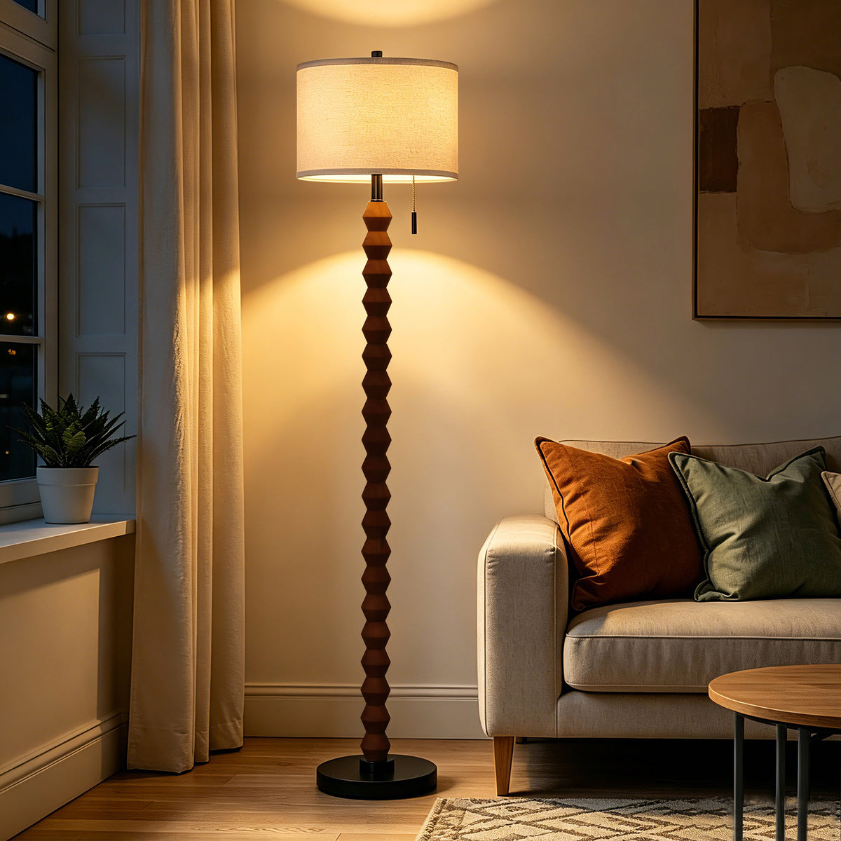 RORIA 65" Solid Wood Floor Lamp, With a Pull Chain Switch,Modern-Style Standing Lamp, for Living Room, Bedrooms, and Offices.