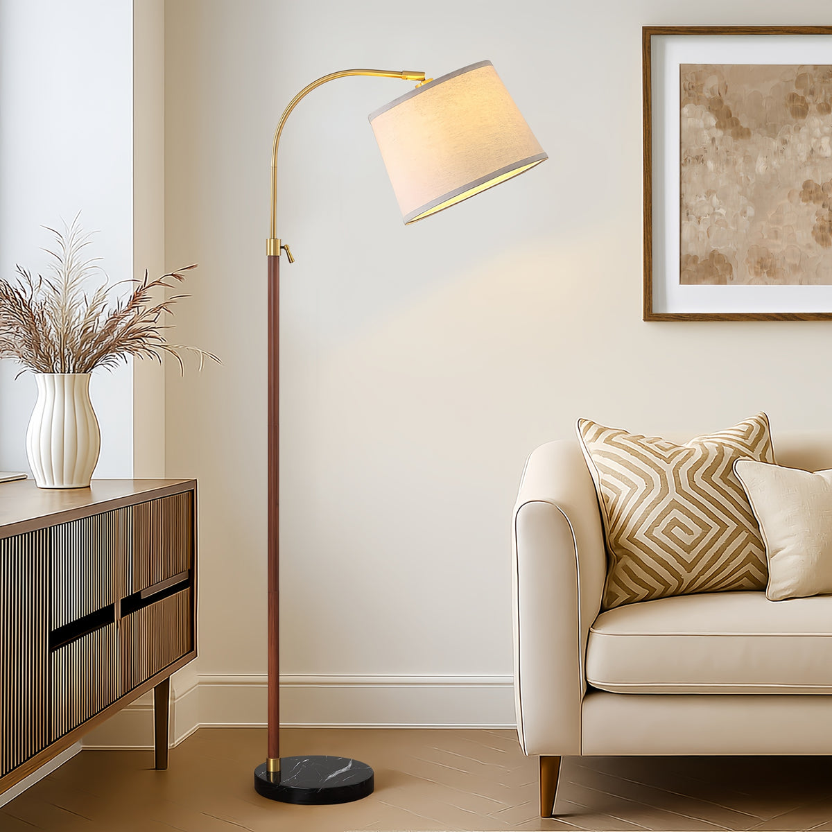 RORIA 64” Modern Floor Lamp, Height Adjustable Curved Standing Lamp,for Bedrooms, Living Room, and Offices (Bulb Included)