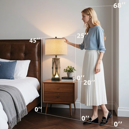 26" Farmhouse Table Lamp with USB Ports, Night Light (set of 2)