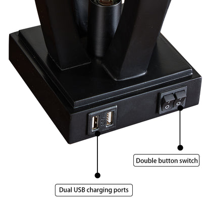 26 "wood grain table lamp with night light and dual USB ports (set of 2)