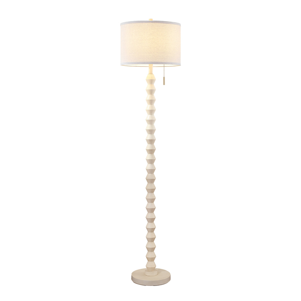 RORIA White Solid Wood Floor Lamp, 65” Modern-Style Standing Lamp, Featuring a Round Linen Shade and a Zip-Pull Switch, for Living Room, Bedrooms, and Offices.
