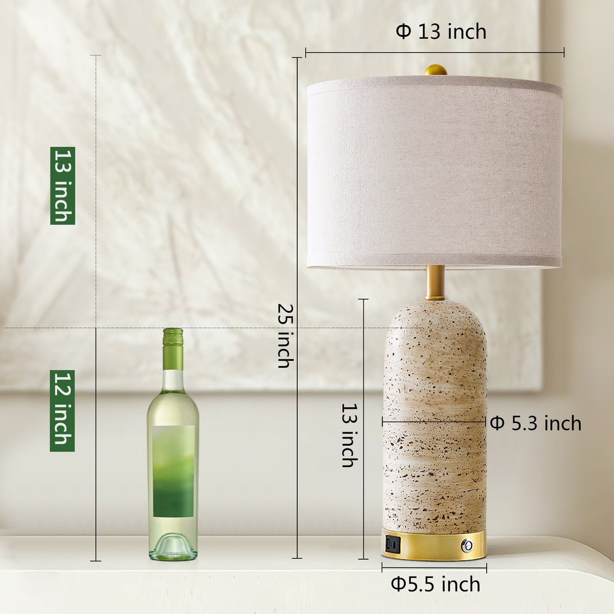 RORIA 25" Modern Resin Table Lamps Set of 2,for Bedrooms and Living Room, Featuring USB-A&C Charging Ports,Touch-Control 3-Level Dimming Bedside Lamp