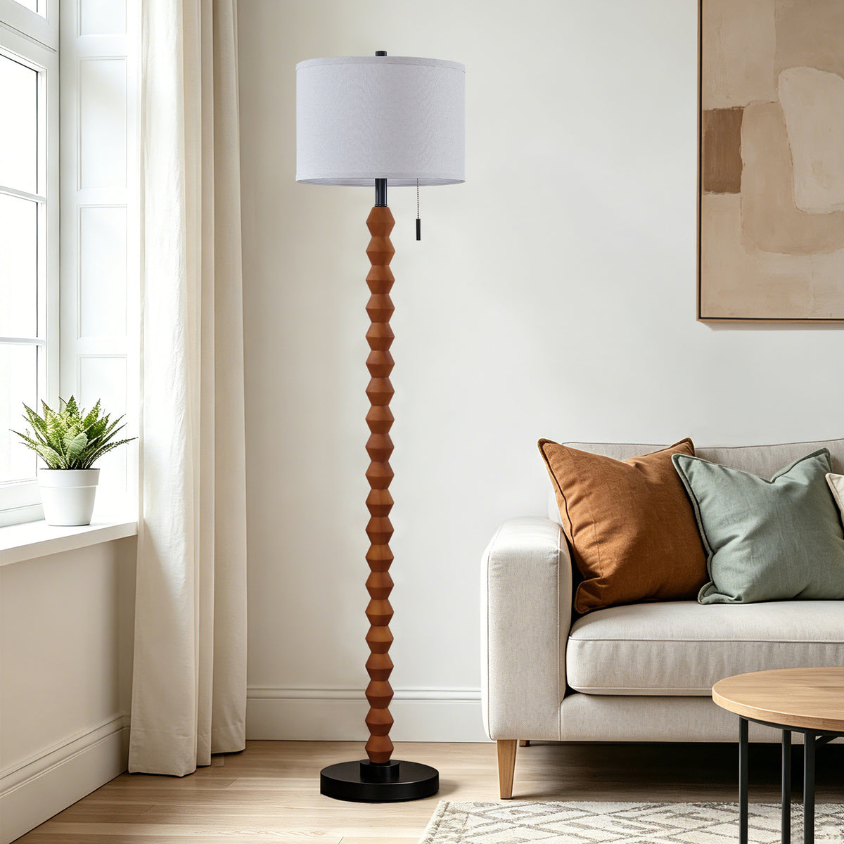RORIA 65" Solid Wood Floor Lamp, With a Pull Chain Switch,Modern-Style Standing Lamp, for Living Room, Bedrooms, and Offices.