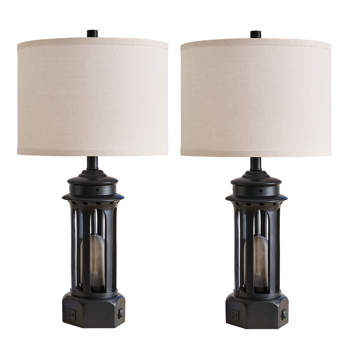 Rohopeto 27"Living room Table Lamps Set of 2,with USB A+C Ports,Dual-Switch Design,Built-in Smoked-Glass Nightlight,(Bulbs Included)Modern Bedroom Table Lamps