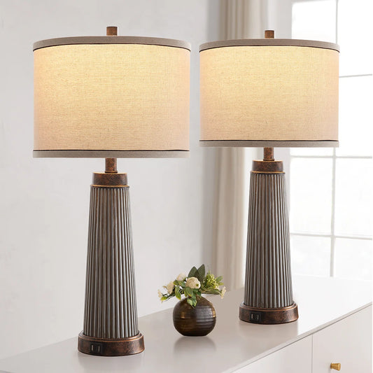 Alaric 26" Strip Glass Table Lamp Set With USB Ports (Set of 2)