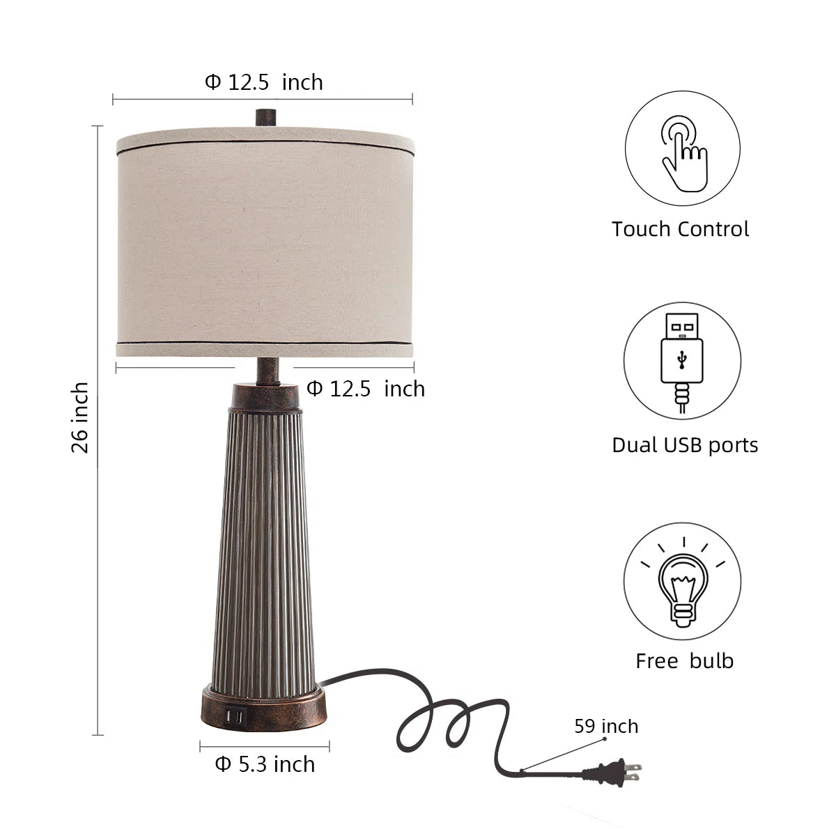 Alaric 26" Strip Glass Table Lamp Set With USB Ports (Set of 2)