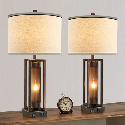 Eleonora 26" Bronze Metal Table Lamp Set With Night Light And USB Ports