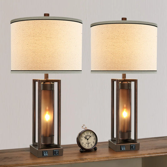 Eleonora 26" Bronze Metal Table Lamp Set With Night Light And USB Ports