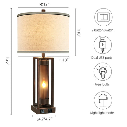 Eleonora 26" Bronze Metal Table Lamp Set With Night Light And USB Ports