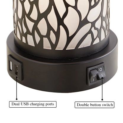 Hendrike 25" Carved Metal+Glass Table Lamp Set With Night Light And USB Ports (Set of 2)