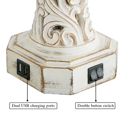 Hettel 25" Resin Carved Table Lamp Set With Night Light And USB Ports