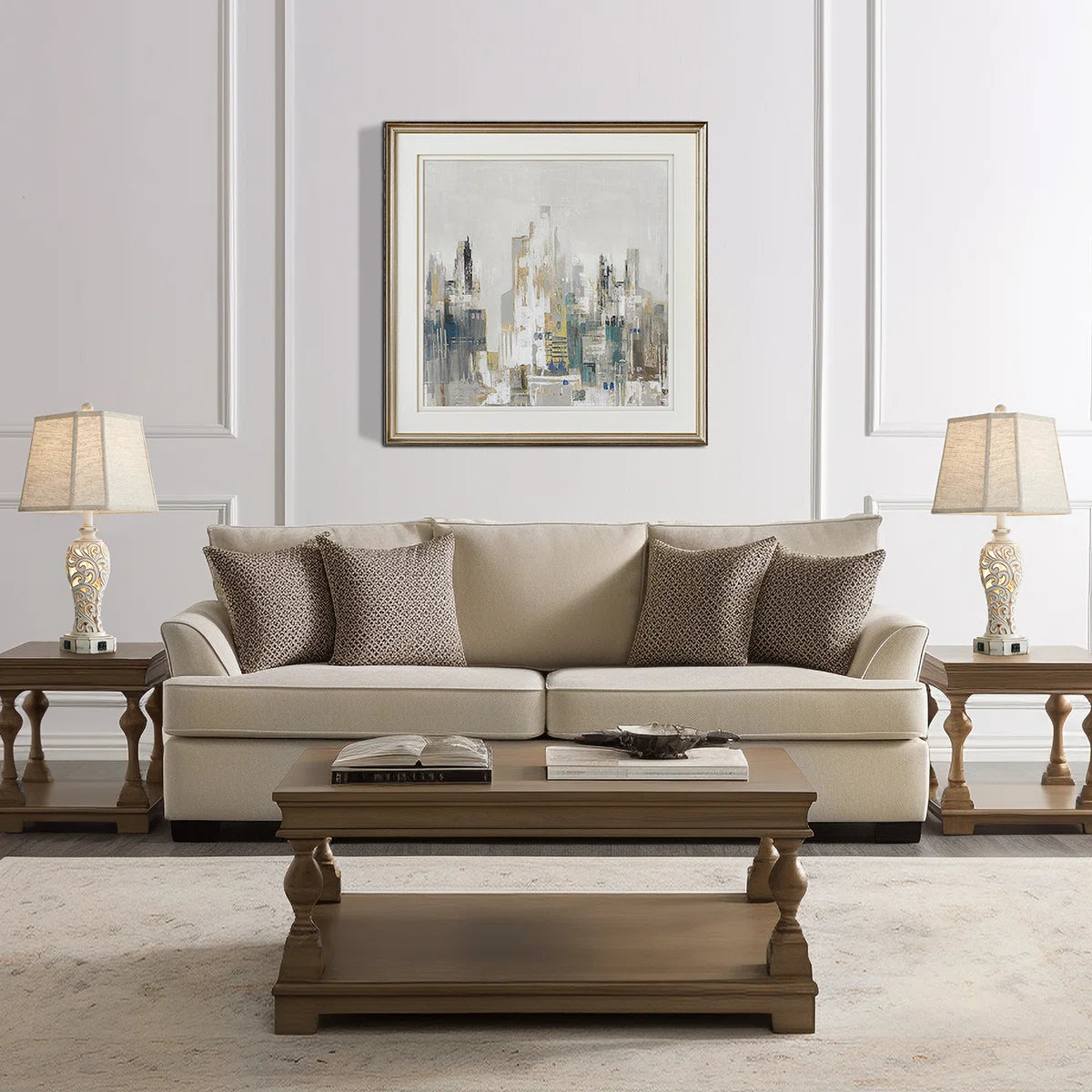 Hettel 25" Resin Carved Table Lamp Set With Night Light And USB Ports