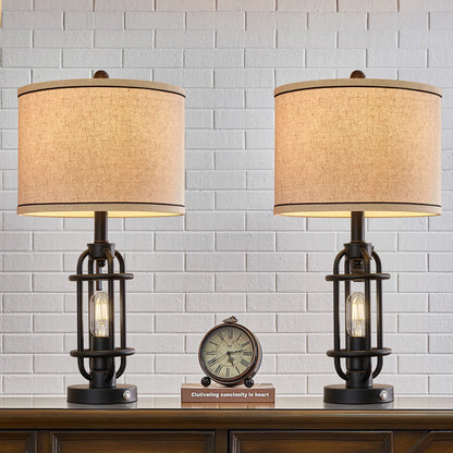 Jacolbi 3 Way Dimmable Touch Control Table Lamp with Dual USB Ports (Set of 2)