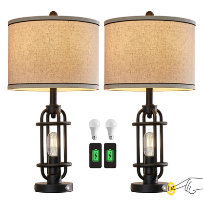 Jacolbi 3 Way Dimmable Touch Control Table Lamp with Dual USB Ports (Set of 2)