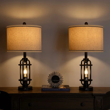 Jacolbi 3 Way Dimmable Touch Control Table Lamp with Dual USB Ports (Set of 2)