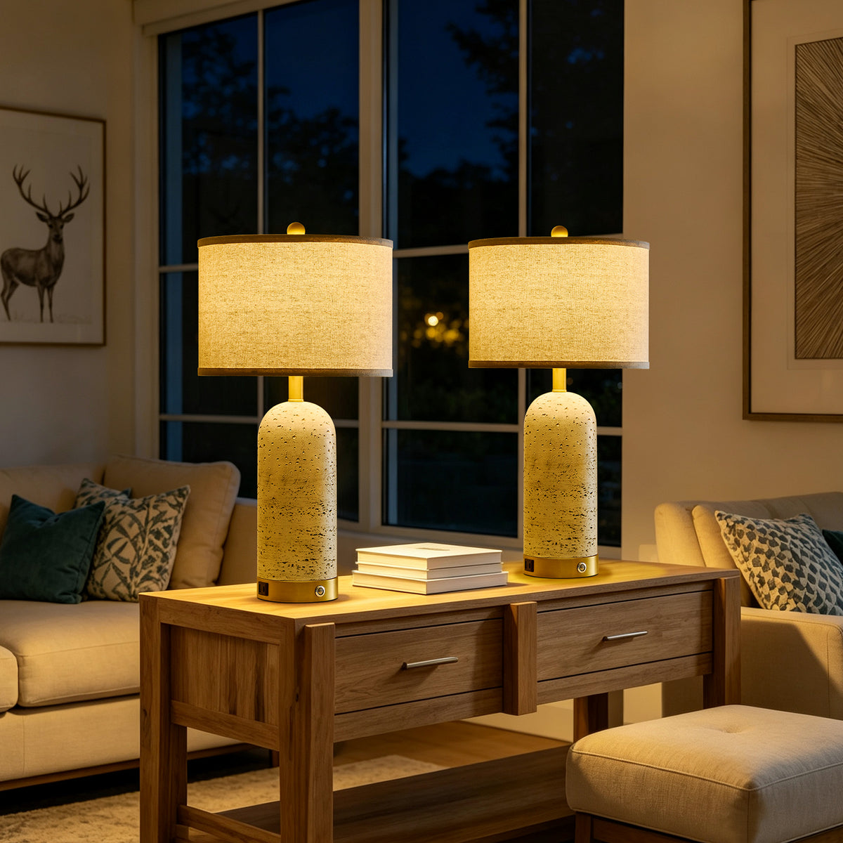 RORIA Modern Table Lamps Set of 2, 25"Touch Control Bedside Lamps with Linen Shades and Resin Bases, Featuring 3-Level Dimming,for Bedrooms, Living Room, and Offices (Bulbs Included)