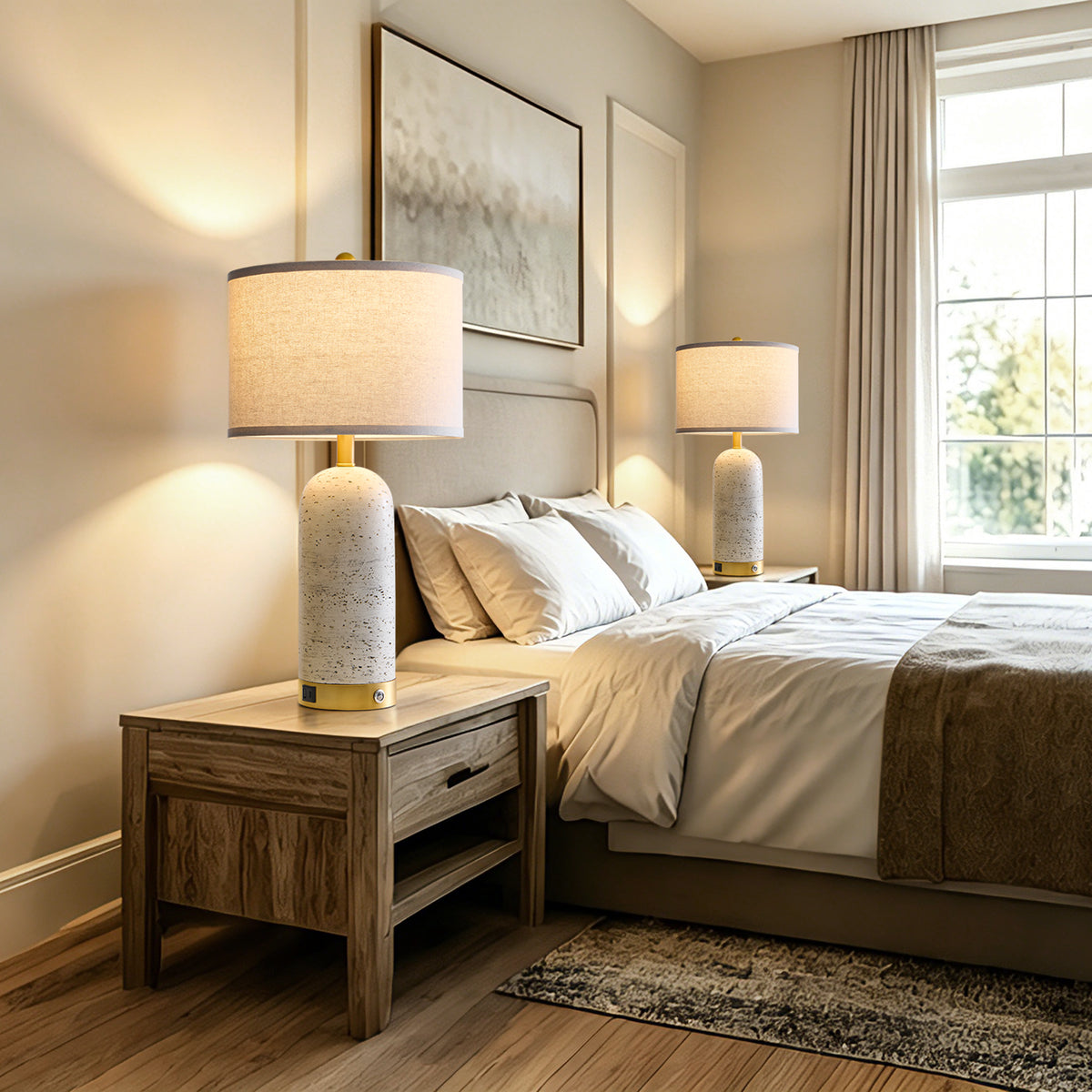 RORIA Modern Table Lamps Set of 2, 25"Touch Control Bedside Lamps with Linen Shades and Resin Bases, Featuring 3-Level Dimming,for Bedrooms, Living Room, and Offices (Bulbs Included)