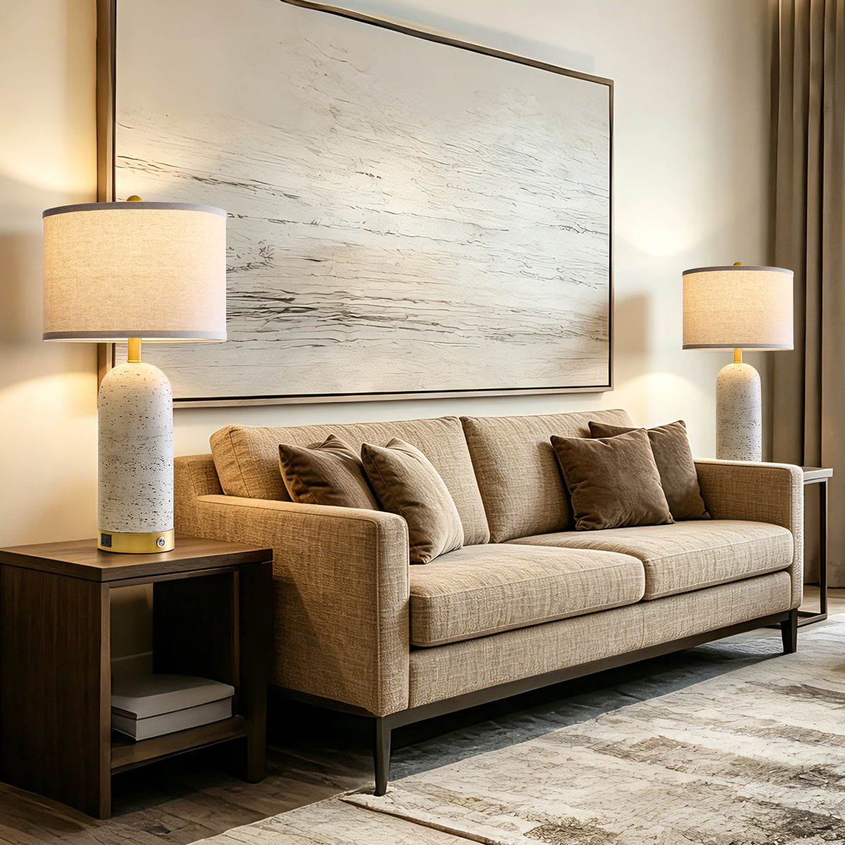 RORIA Modern Table Lamps Set of 2, 25"Touch Control Bedside Lamps with Linen Shades and Resin Bases, Featuring 3-Level Dimming,for Bedrooms, Living Room, and Offices (Bulbs Included)