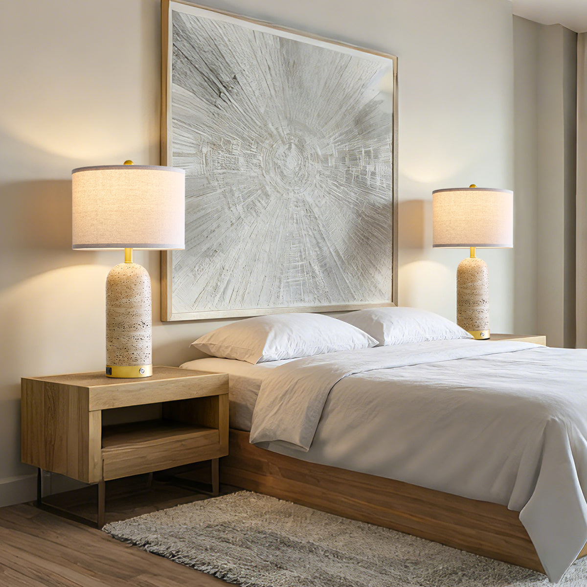 RORIA 25" Modern Resin Table Lamps Set of 2,for Bedrooms and Living Room, Featuring USB-A&C Charging Ports,Touch-Control 3-Level Dimming Bedside Lamp