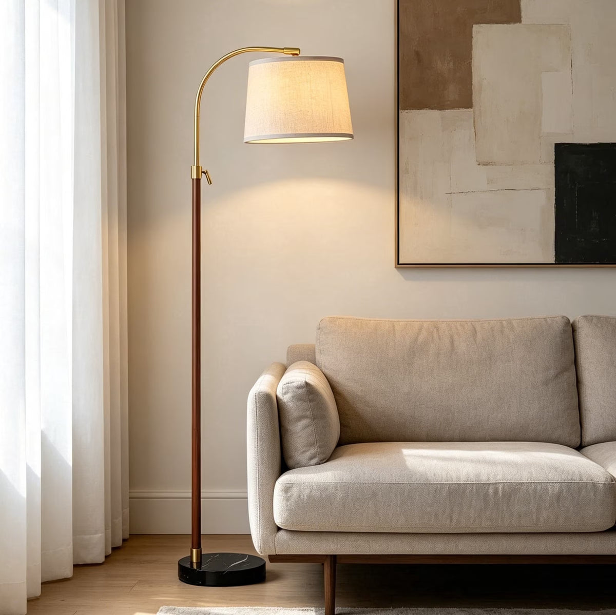 RORIA 64” Modern Floor Lamp, Height Adjustable Curved Standing Lamp,for Bedrooms, Living Room, and Offices (Bulb Included)