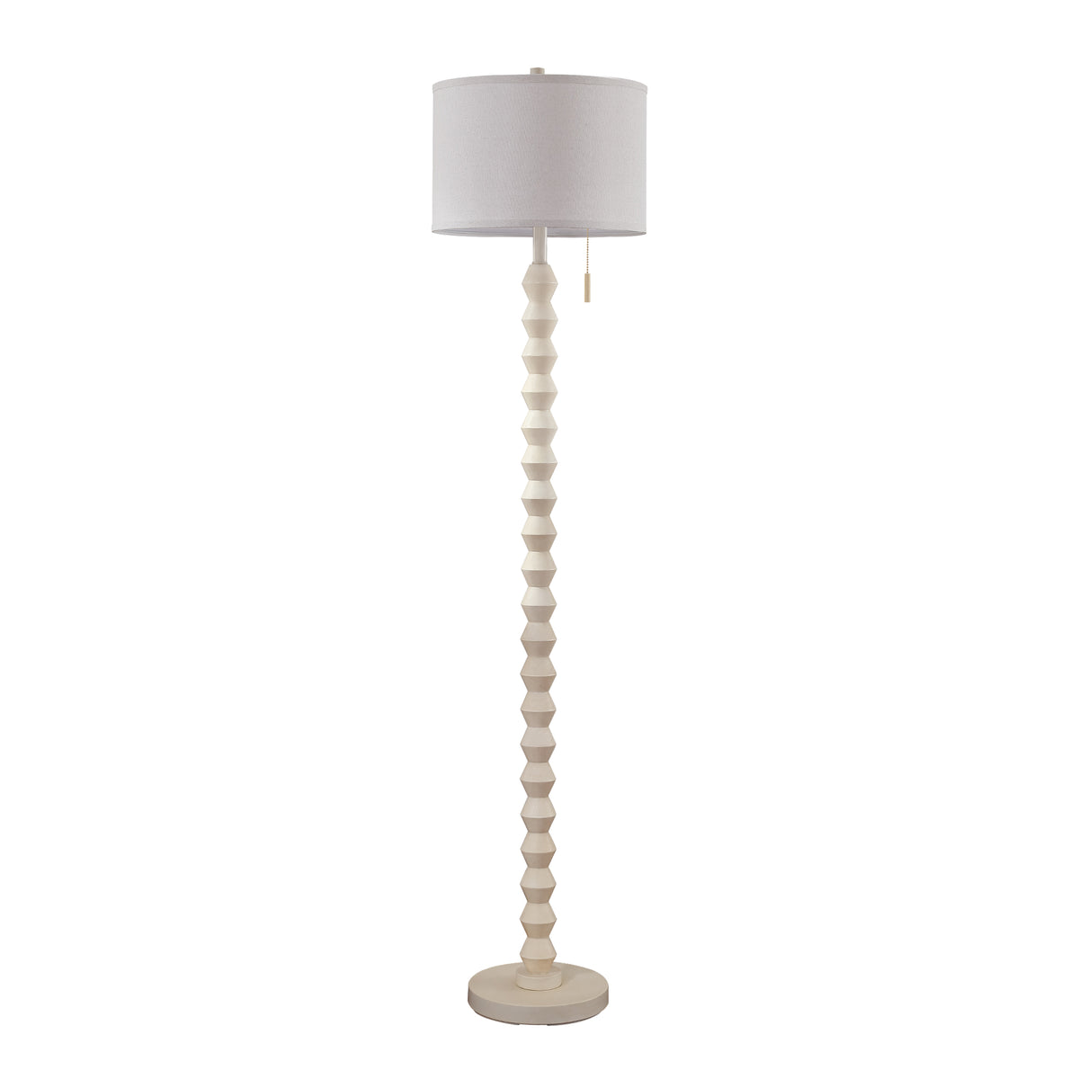 RORIA White Solid Wood Floor Lamp, 65” Modern-Style Standing Lamp, Featuring a Round Linen Shade and a Zip-Pull Switch, for Living Room, Bedrooms, and Offices.