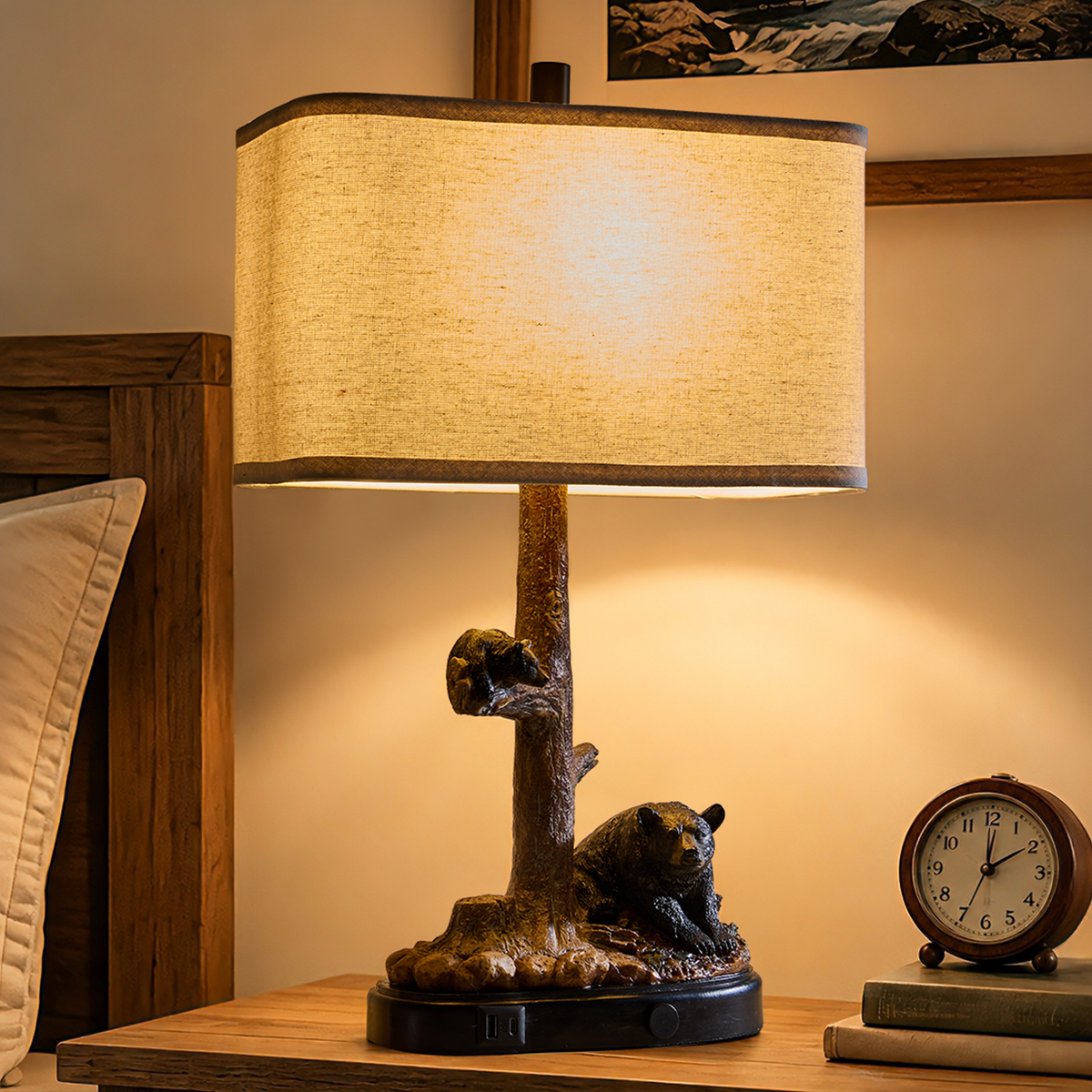 Rohopeto Touch Control Table Lamps,23" Tall,with USB A+C Ports,3 Way Dimmable Nightlight,Bedside Nightstand Lamps,for Bedroom Living Room Vintage Farmhouse Style,Brown Bear Resin(Bulbs Included)