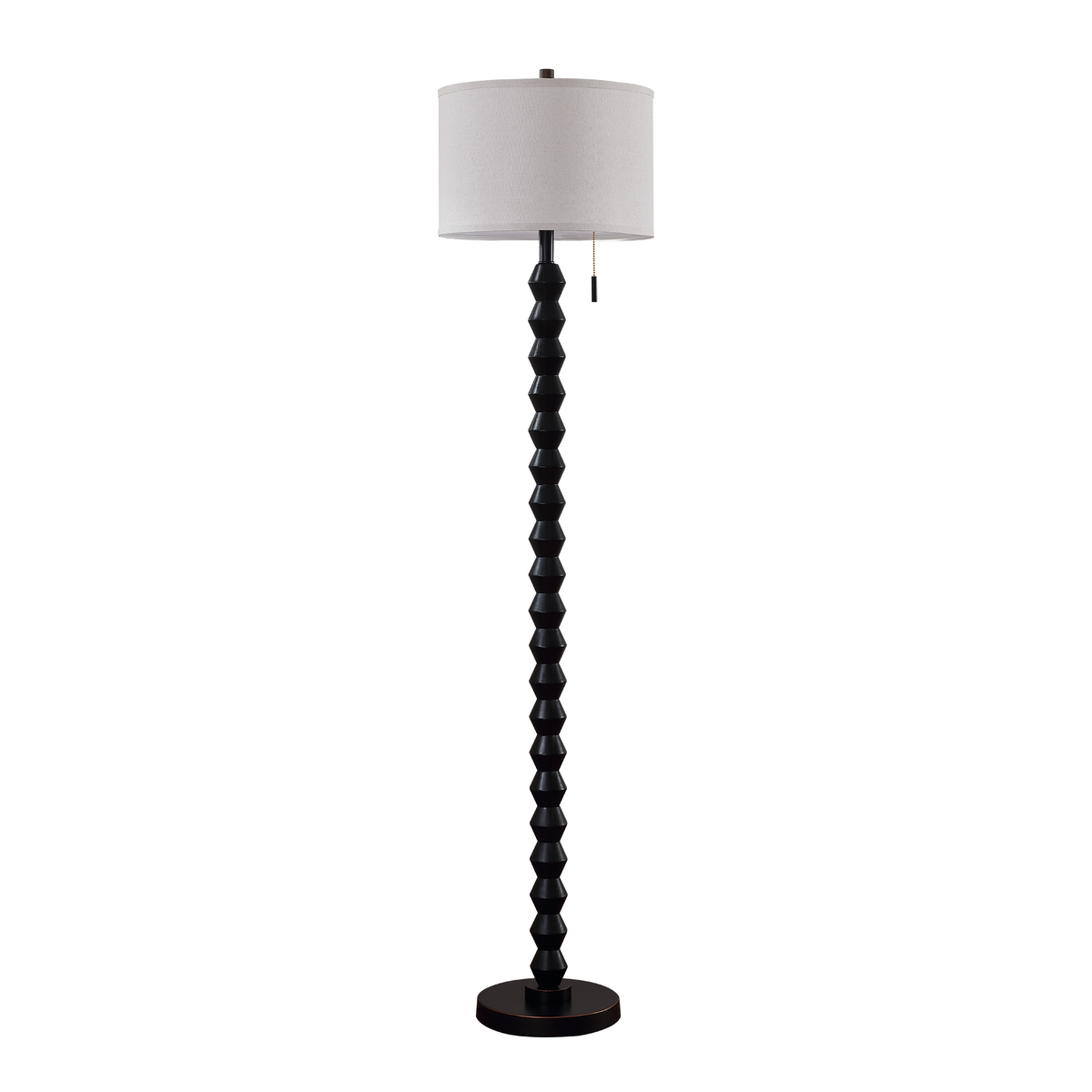 RORIA 65”Black Solid Wood Floor Lamp, with a Round Linen Shade and Pull Cord Switch,modern Standing Lamp,for Living Room, Bedrooms, and Offices（bulb included）