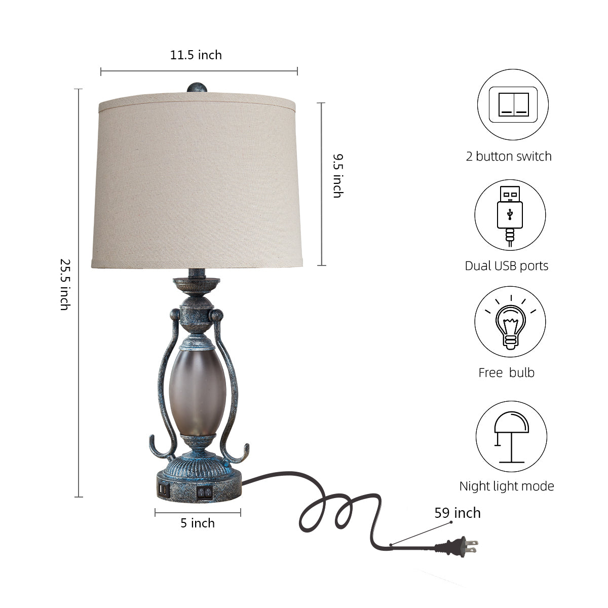 25.5"Vintage Bronze Table Lamps Set (Set of 2)