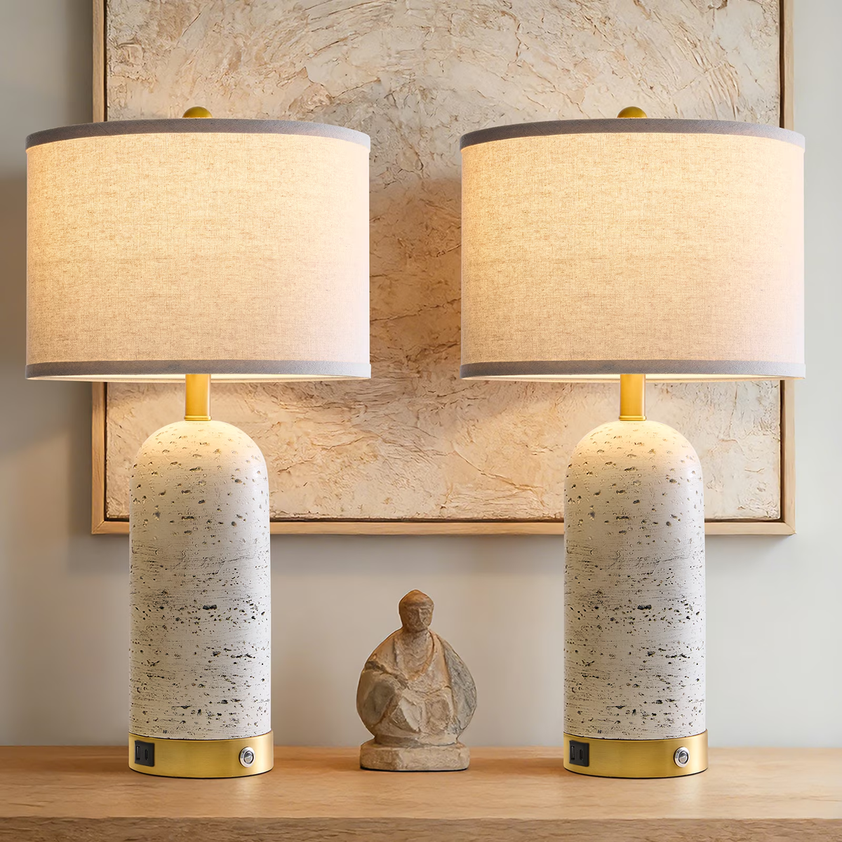 RORIA Modern Table Lamps Set of 2, 25"Touch Control Bedside Lamps with Linen Shades and Resin Bases, Featuring 3-Level Dimming,for Bedrooms, Living Room, and Offices (Bulbs Included)